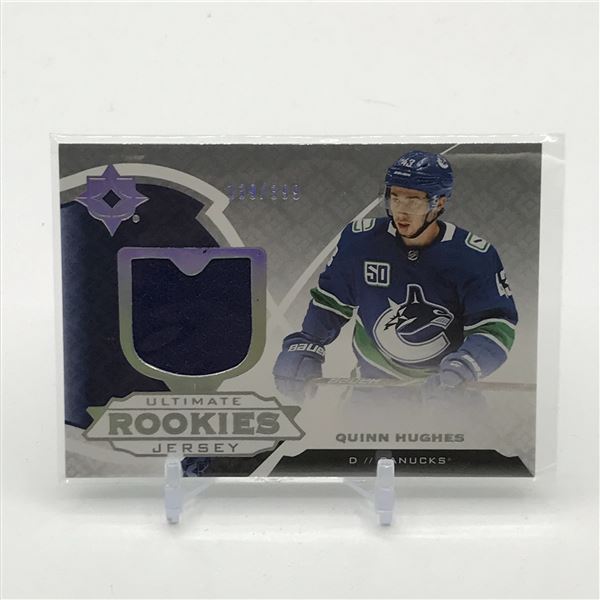 QUINN HUGHES ULTIMATE ROOKIES JERSEY PATCH TRADING CARD 139/199