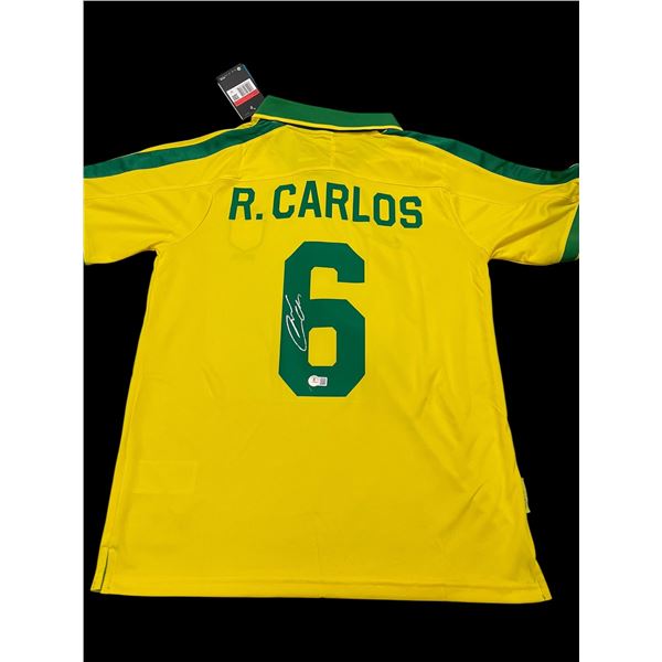 ROBERTO CARLOS SIGNED BRAZIL SOCCER JERSEY - BECKETT COA