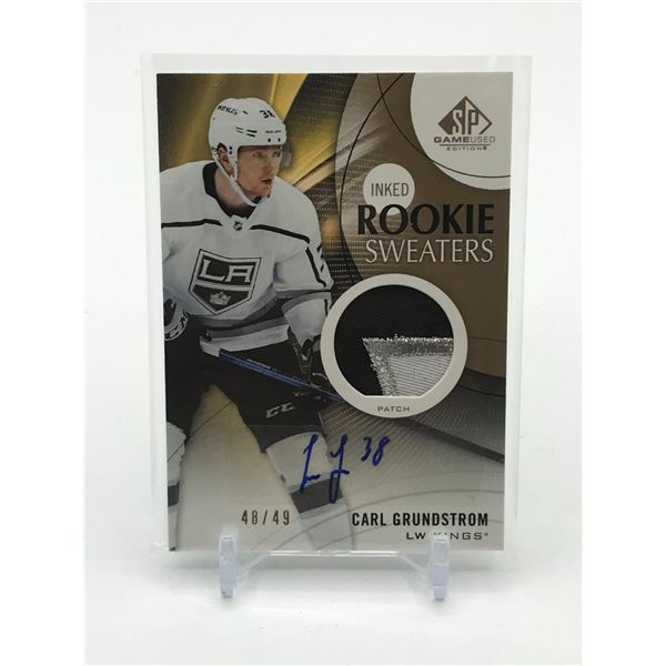 2019-20 UPPER DECK SP GAME USED HOCKEY CARL GRUNDSTROM SIGNED PATCH TRADING CARD 48/49