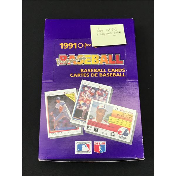 BOX OF 1991 OPC PREMIERE BASEBALL CONTAINING 36 UNOPENED PACKS