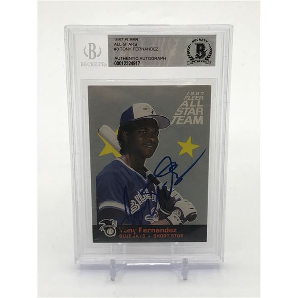 1987 FLEER ALL STARS TONY FERNANDEZ SIGNED TRADING CARD - BECKETT ENCAPSULATED