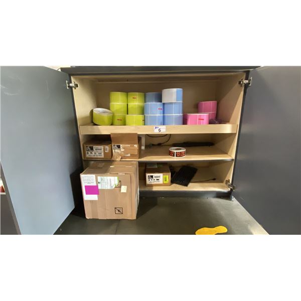 LARGE ASSORTMENT OF ROLLS OF LABELS AND WAX RIBBON FOR ZEBRA PRINTER