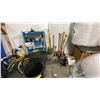 Image 4 : CONTENTS OF SHIPPING WORK AREA - 2 METAL SHELVING UNITS, WORK BENCH, DESK, ASSORTED CHAIRS,
