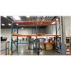 Image 1 : BLUE & ORANGE PALLET RACKING - (6) 12FT X 3 1/2FT UPRIGHTS 3 1/4" X 3" WITH 4" X 3 1/2" X 1/4"