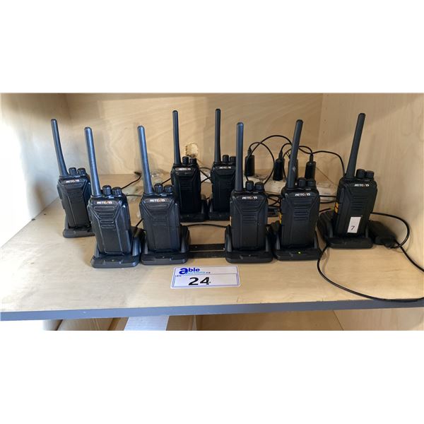 GROUP OF (8) RETEVIS HEAVY DUTY WALKIE TALKIES WITH CHARGERS
