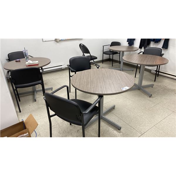LUNCH ROOM ITEMS - ROUND TABLES & CHAIRS, MICROWAVE STAND, MICROWAVE, TOASTER AND