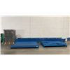 Image 1 : BLUE PALLET RACKING - (6) 22FT X 3 1/2FT UPRIGHTS 4" X 2 3/4" WITH 6" X 8" X 3/8" THICK