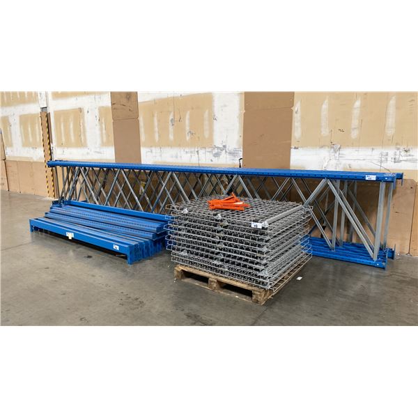 BLUE PALLET RACKING - (5) 22FT & (1) 24FT X 3 1/2FT UPRIGHTS 4" X 2 3/4" WITH 6" X 8" X 3/8" THICK