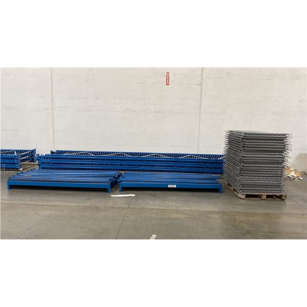 BLUE PALLET RACKING - (6) 22FT X 3 1/2FT UPRIGHTS 4" X 2 3/4" WITH 6" X 8" X 3/8" THICK