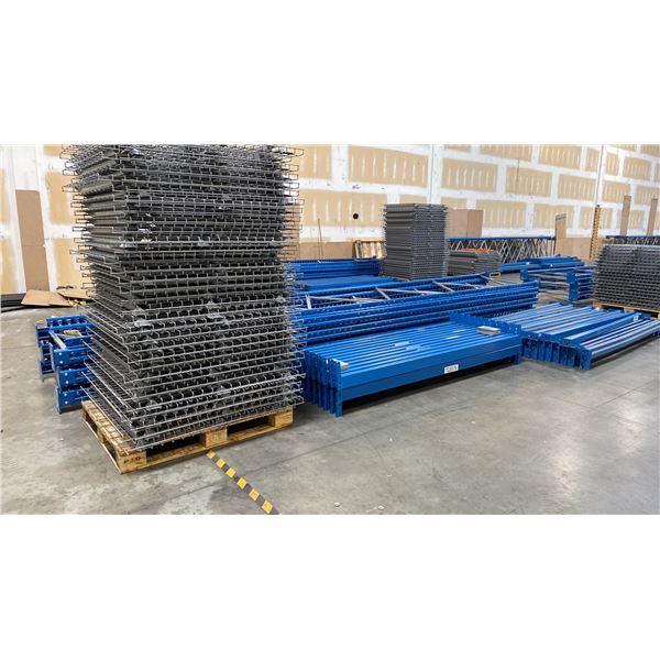 BLUE PALLET RACKING - (6) 22FT X 3 1/2FT UPRIGHTS 4" X 2 3/4" WITH 6" X 8" X 3/8" THICK