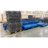 Image 1 : BLUE PALLET RACKING - (6) 22FT X 3 1/2FT UPRIGHTS 4" X 2 3/4" WITH 6" X 8" X 3/8" THICK