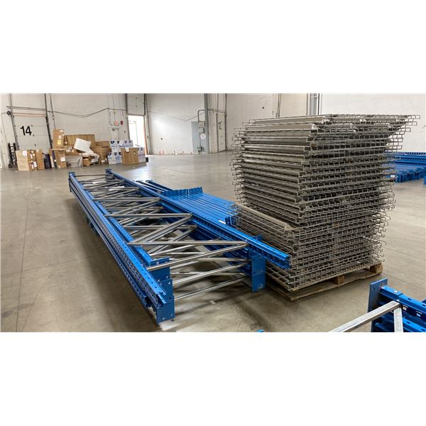 BLUE PALLET RACKING - (5) 22FT & (1) 24FT X 3 1/2FT UPRIGHTS 4" X 2 3/4" WITH 6" X 8" X 3/8" THICK