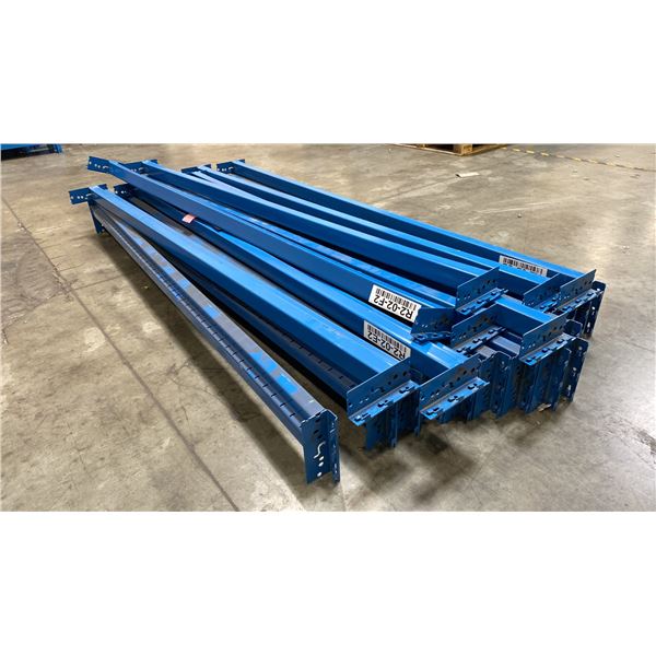 GROUP OF (22) 8FT X 4" X 2 3/4" BLUE PALLET RACKING SIDE RAILS