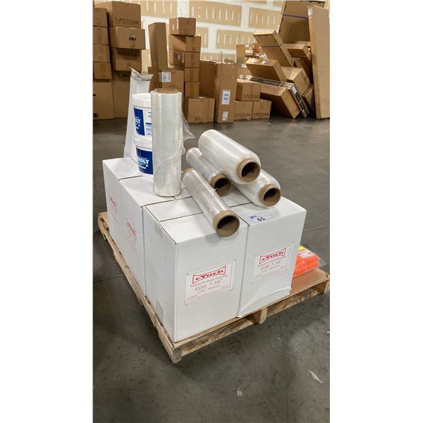 PALLET OF PREMIUM STRETCH WRAP, SAFETY VESTS AND LAUNDRY DETERGENT
