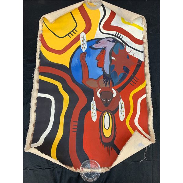 Artist Signed Painted Raw Canvas Indigenous Artwork 19" x 29"