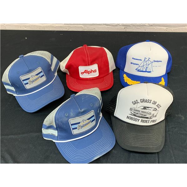 Lot of 5 Snap Back Baseball Cap / Trucker Hats Kokanee, Alpha, Advertising