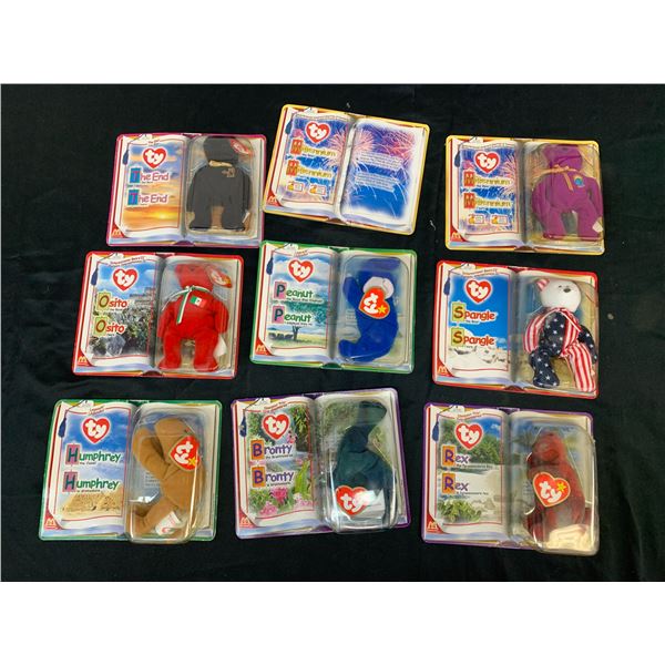 Lot of 8 McDonalds Fast Food Premium TY Beanie Babies Packaged Bears, Animals