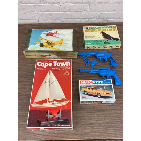 Lot of 5 Misc Model Kits Plastic Staggerwing, Cape Town Boat, Camaro, Nature Craft