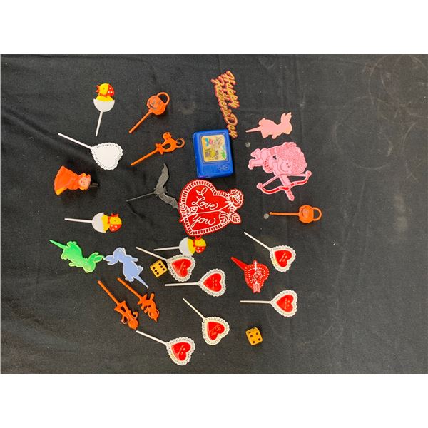 Vintage Plastic Picks / Cake Decorations Valentines Day, Halloween, Birthday, ect