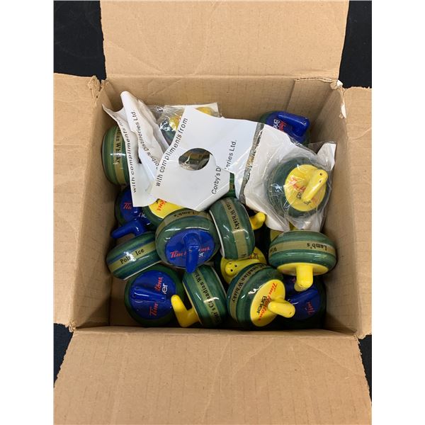 Box of Tim Hortons Brief Hockey Curling Rocks Salt and Pepper Shakers