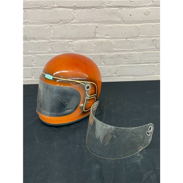 Vintage Tesco Orange Motorcycle Helmet with Extra Visor