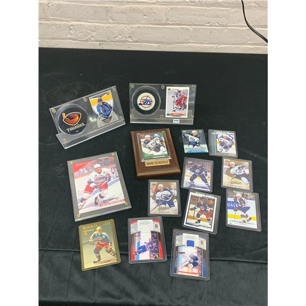 Lot of Winnipeg Jets NHL Hockey Cards, Plaques, some Rookies, Signed Card, Etc