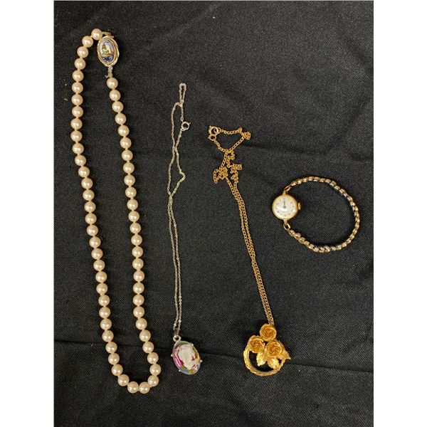 Lot of 4pcs Costume Jewellery Necklaces, Watch