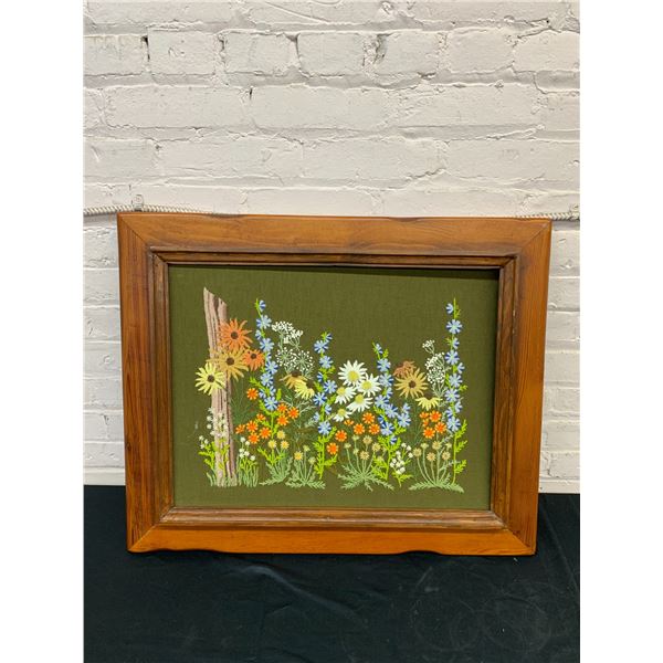 Vintage Cross-Stitched Embroidered Wall Art 28" x 23"