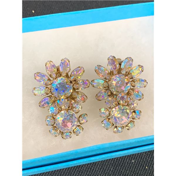 Sherman Rhinestone Daisy Flower Cluster Earrings
