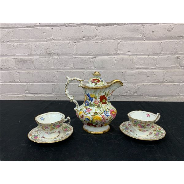 Hammersley "Queen Anne" Chintz Teapot, Cup & Saucers