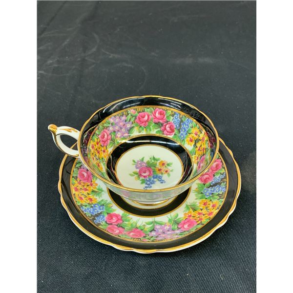 Paragon Tea Cup and Saucer Black / Floral