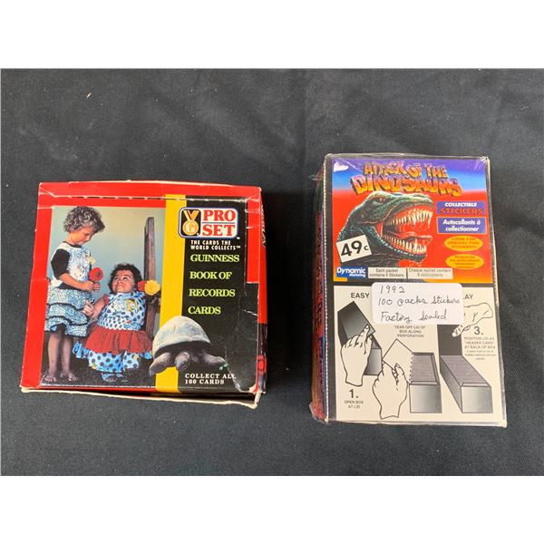 1992 Attack of the Dinosaurs Sealed Sticker Packs & 34 Packs Guinness World Records Cards Packs