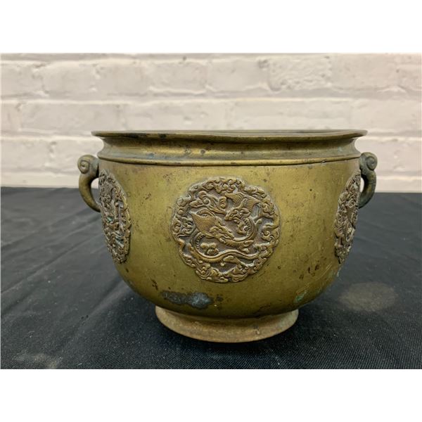 Heavy Chinese Dragon Medallion Vintage Planter