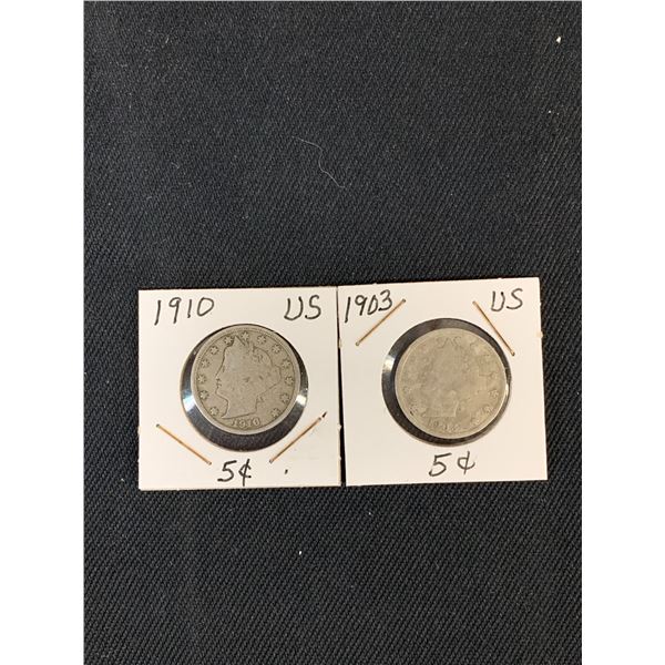 1903 and 1910 Liberty Head US Nickels