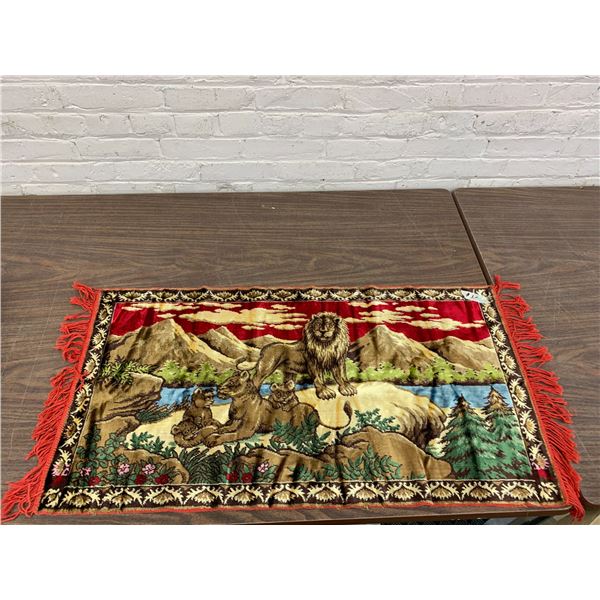 Red Tapestry with Fringe, Lion Family Design 38" x 20"