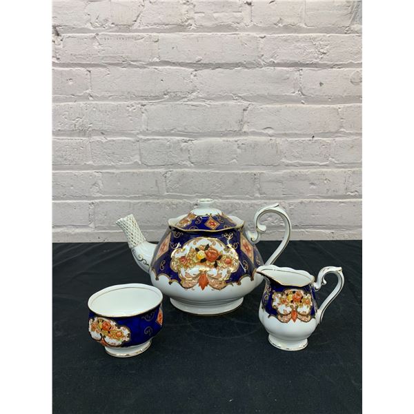"Derby" & "Heirloom" Royal Albert Fine Bone China England Tea Pot, Cream and Sugar