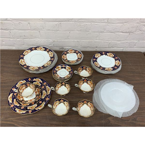 6 Person Place Setting of Royal Albert "Derby" and "Heirloom" Fine Bone China Cups, Saucers, Plates