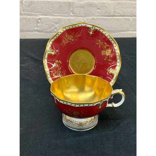 Royal Crown Derby Burgundy & Gold Tea Cup & Saucer