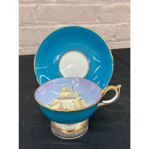 Aynsley Sailboat Fine Bone China England Tea Cup and Saucer