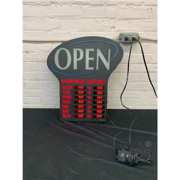 OPEN Light-Up Wall Sign with Hours *works