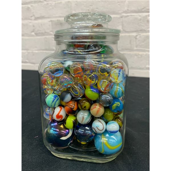 Glass Jar of Vintage Marbles
