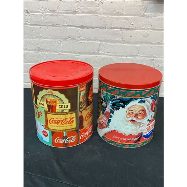 Pair of Coca Cola and Pepsi-Cola 11" Tins