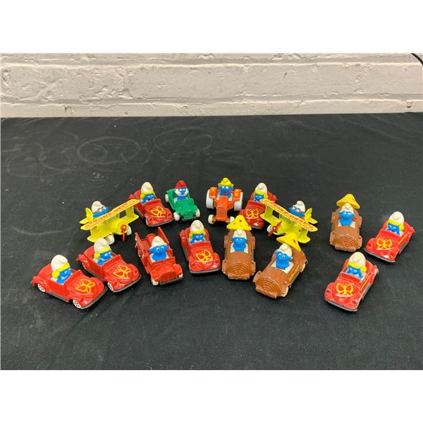Lot of 15 Smurfs ERTL 1982 PEYO Die Cast and PVC Collectible Toy Cars