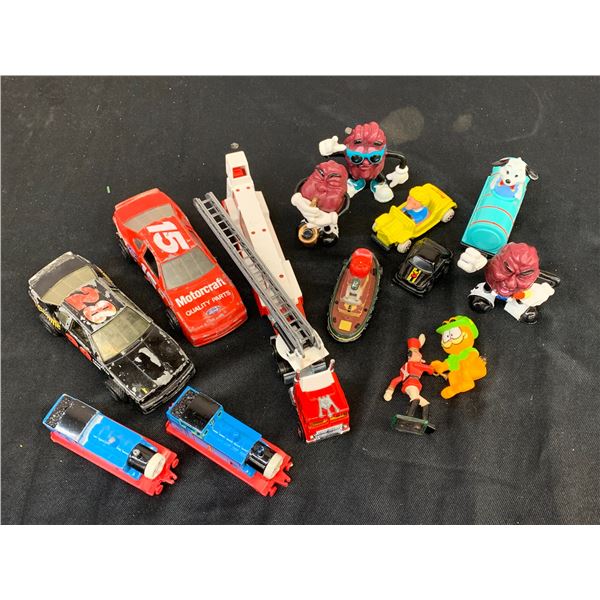 Lot of 13 Vintage Toys Raisins, Die Cast Cars, Thomas The Tank Engine, etc