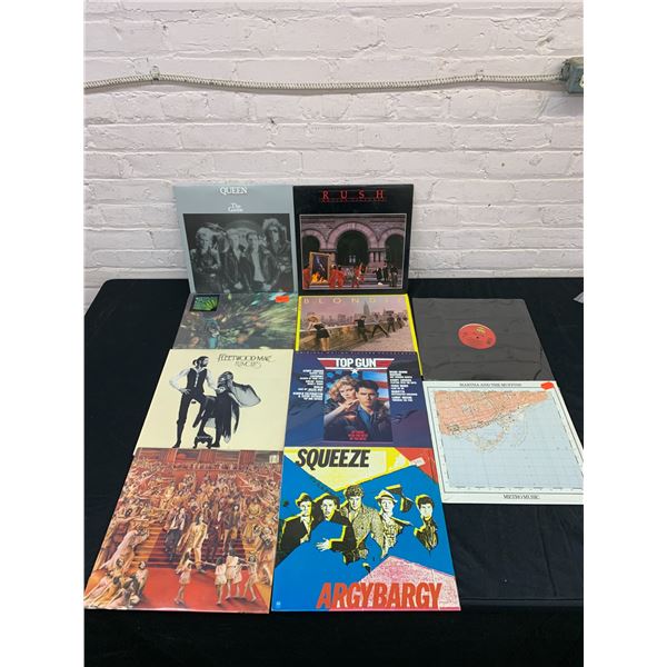 Lot of 10 Vinyl LPs Records Queen, RUSH, Squeeze, Top Gun OST