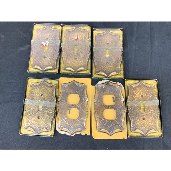 Lot of 7 Brass Light Switch Outlet Plate Covers 2 Different Styles