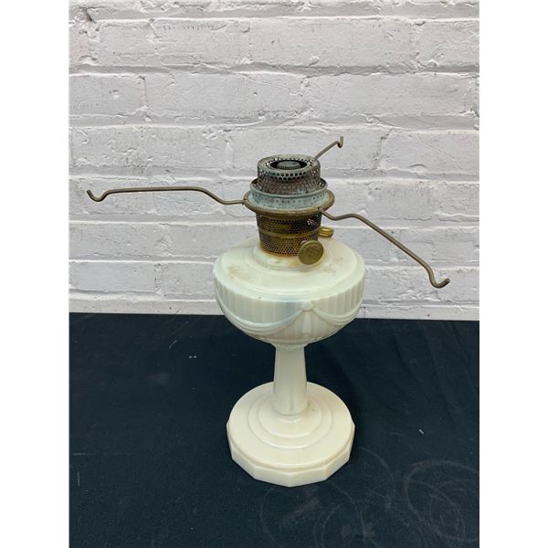 Vintage Oil Lamp with Milk Glass Aladdin Lincoln Drape Base, Shade Prongs