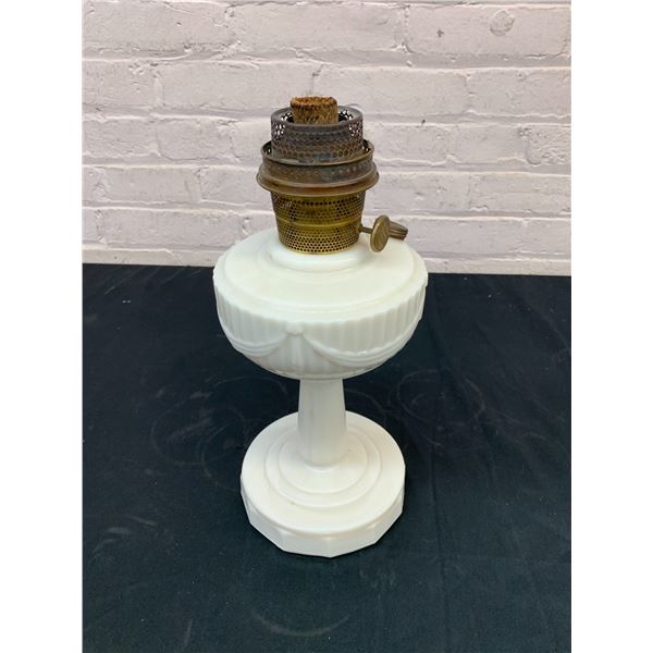 Vintage Oil Lamp with Milk Glass Aladdin Lincoln Drape Base