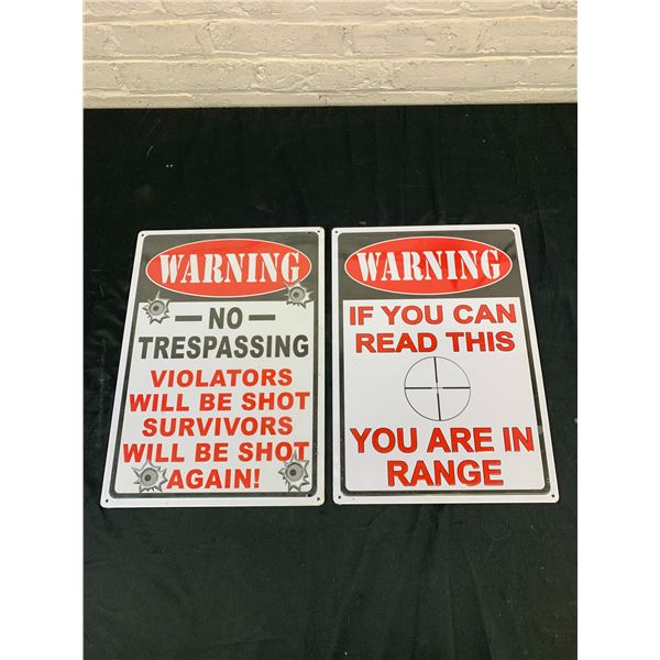 Pair of Warning Signs Gun Range / Violence 12" x 17"