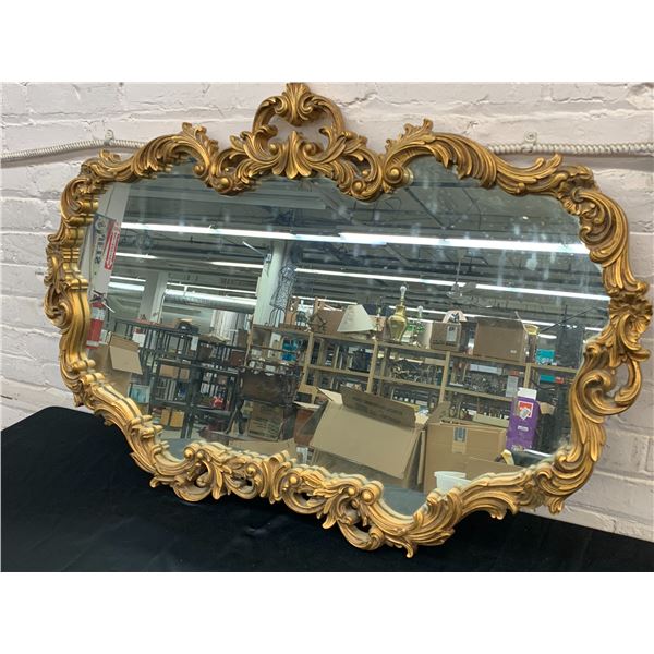 Vintage MCM Gold Tone Ornate Wall Mirror 39" x 27"